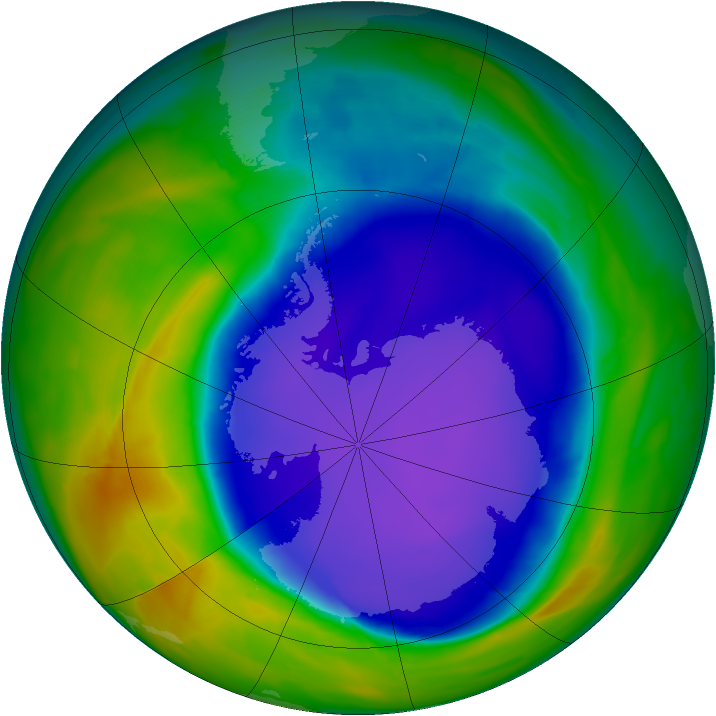 Antarctic ozone map for 09 October 2008